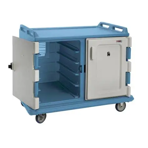 [EHT0001] ELECTRICALLY HEATED 20 TRAY LOW PROFILE MEAL DELIVERY CART SLATE BLUE 220V - TWO CABINET