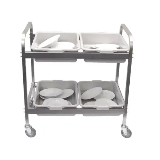 [DCT1002] DISH CLEARING TROLLEY S/STEEL WITH 4 TOTE BOXES 870MM X 545MM X 930MM
